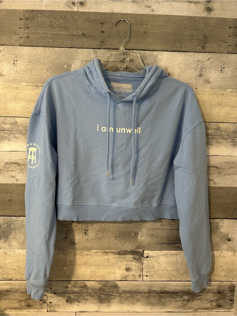 Light Blue Cropped Hoodie Sweater - 'i am unwell' Graphic